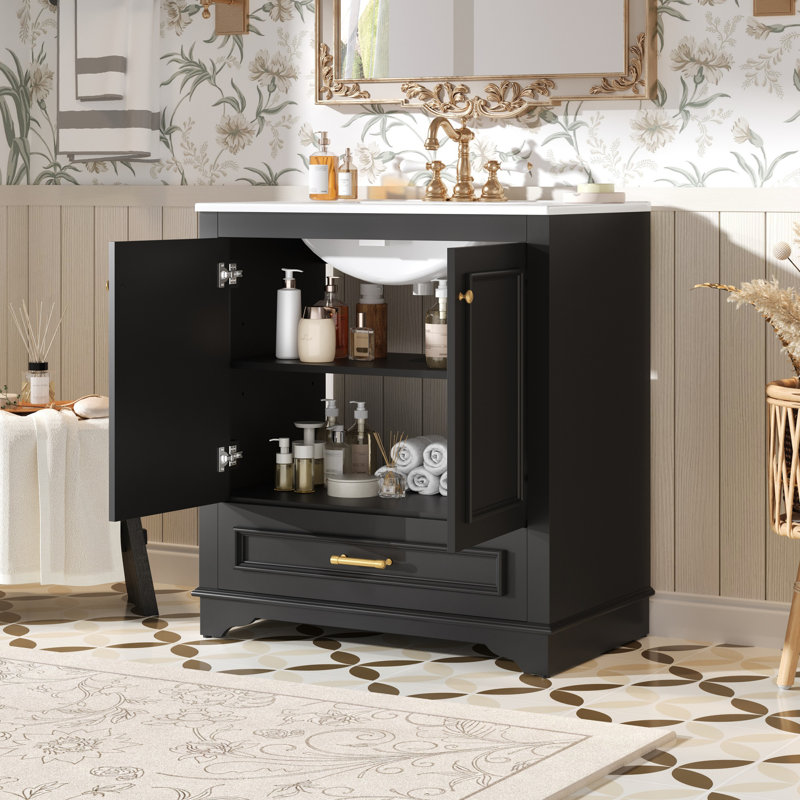 Meuble-lavabo 30 po avec lavabo en céramique, Black