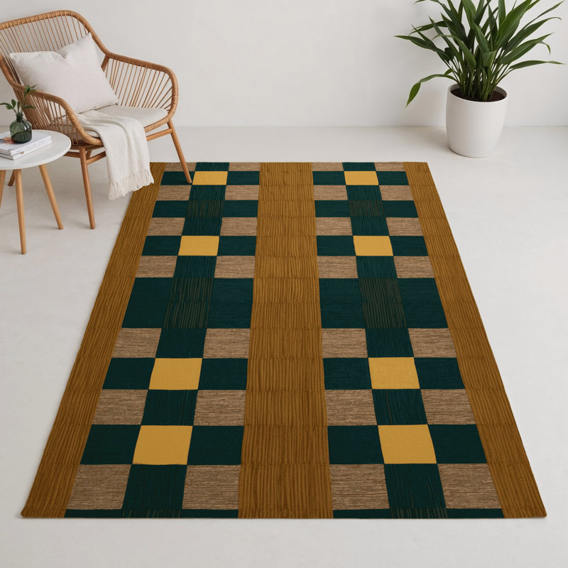 Tapis d'intérieur et d'extérieur à carreaux brun, Rectangle 5 pi x 7 pi