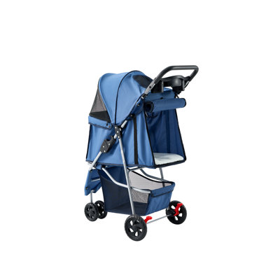 3 - Wheel Foldable Pet Stroller, Lightweight Dog and Cat Stroller with Cup Holder and Large Storage Space