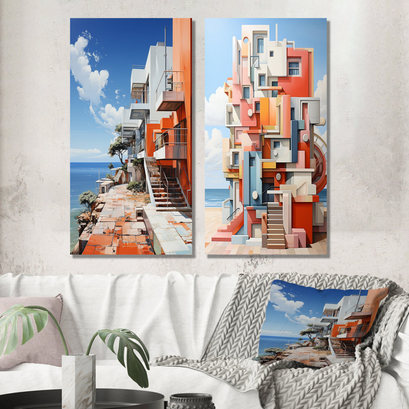 Phare de Stijl Lansdcape - ensemble d'art mural en métal maison de 2, H 32 po x l 32 po