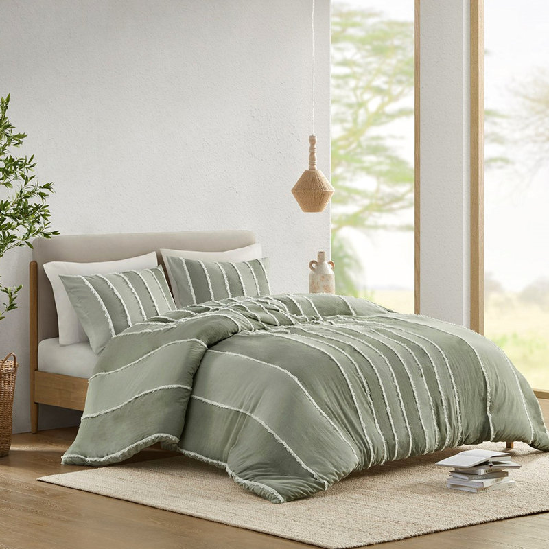 Housse de couette d'inspiration bohémienne double / grand - 100% coton avec rayures et housse de couette de style alternatif
