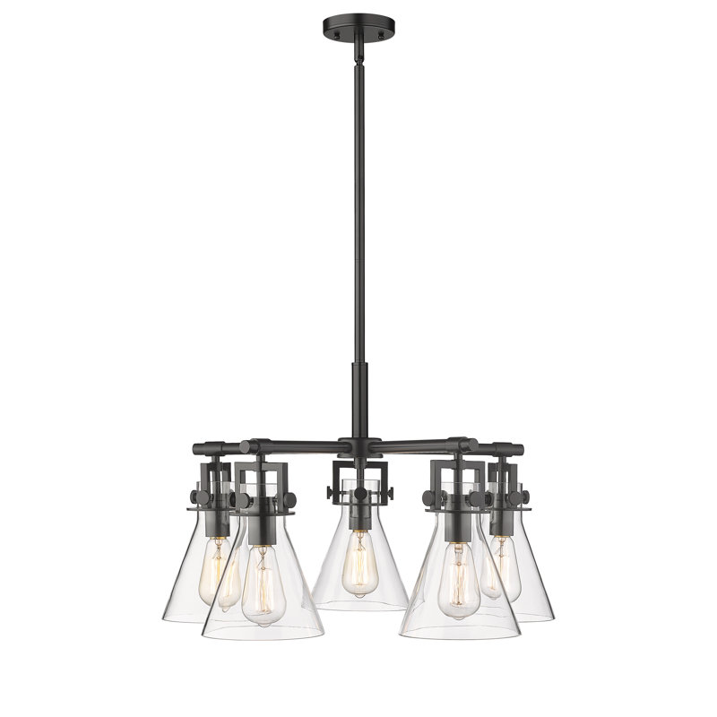 Lustre suspendu 5 lumières Barineau, Transparent, Noir mat
