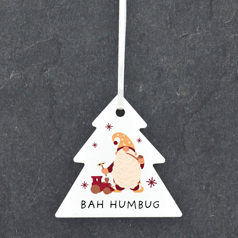 Bah Humbug Festive Gonk Tree Shaped Ceramic Ornament