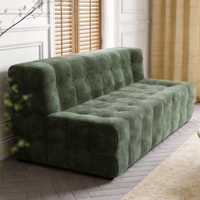 Green Velvet Double Sofa,  Wide with High-Density Foam, Frame-Free Waffle Pattern Design Fast Dispatch From UK Warehouse – Dispatched Within 2 Days