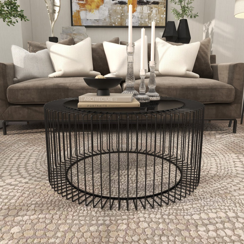 Table basse cage en métal noir avec plateau en verre ombré Baylor 32 po x 32 po x 15 po