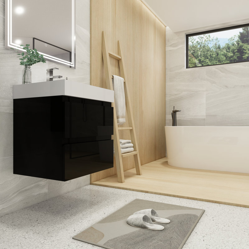 Boubacar Single Bathroom Vanity with Acrylic Top, High Gloss Black