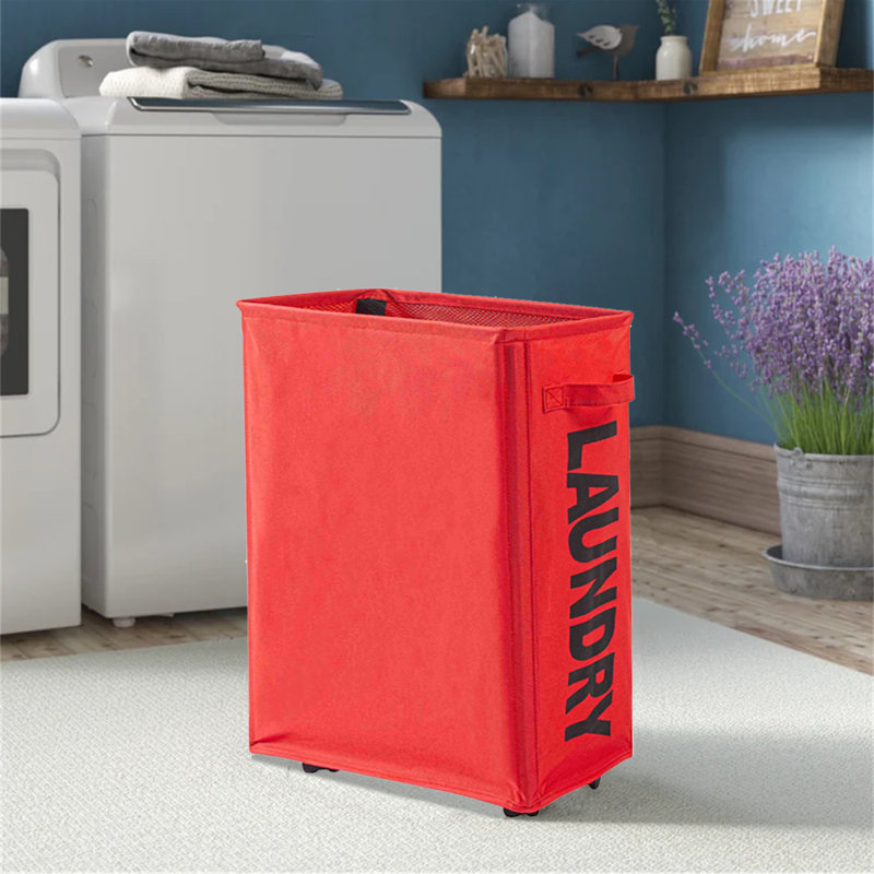 Fabric Rolling Laundry Hamper with Handles, Red