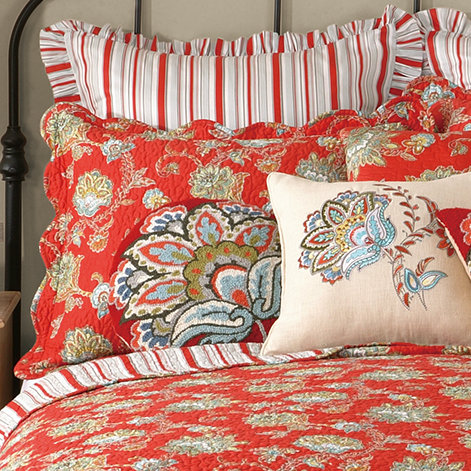 Taie décorative 100% coton Jacobean, Rouge