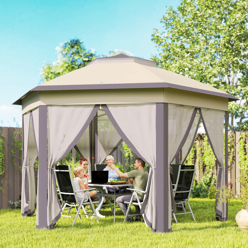 Milanna 3 x 4m Garden Gazebo Hexagon Pop Up Gazebo, Beige