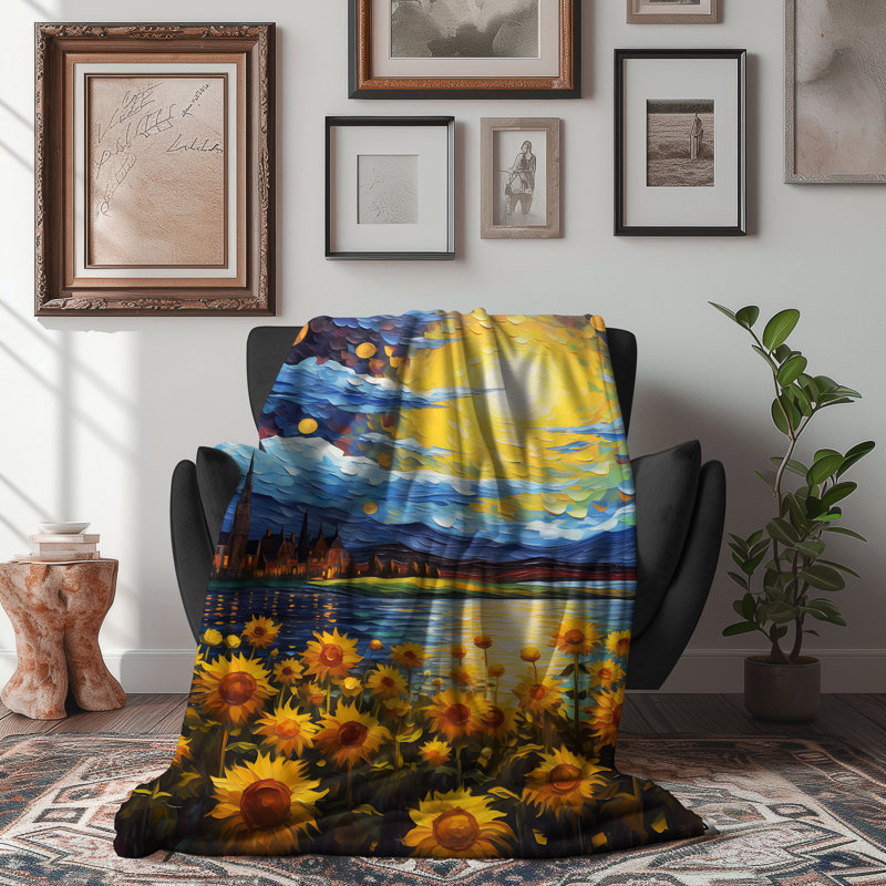 Van Kog Bloom de Van Gogh - couverture en sherpa de qualité supérieure - reproduction d'art luxueuse, Grand lit