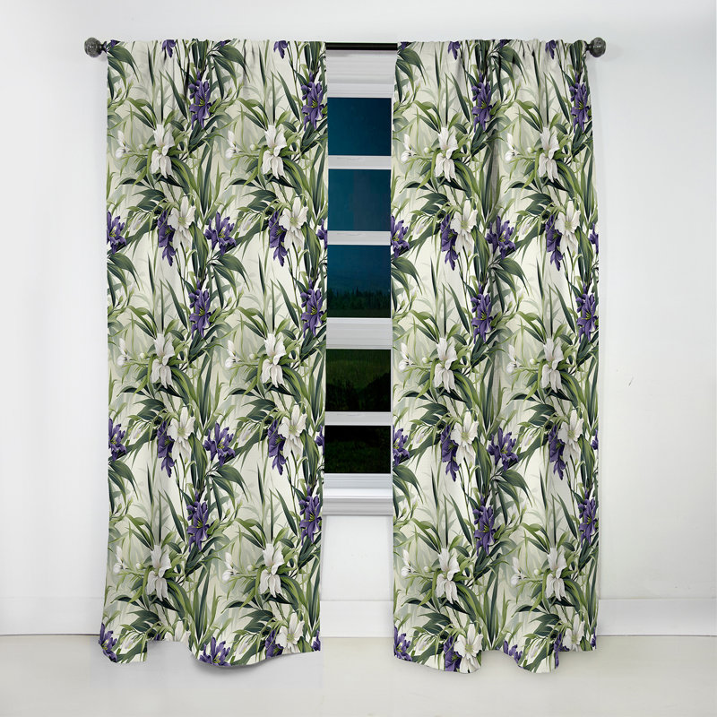 Rideau occultant à motif floral vert ivoire et mauve Serenade, L 52 po x L 84 po