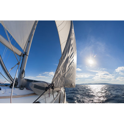 Sail Boat Sailing in the Sea on a Sunny Day - Wrapped Canvas Photograph