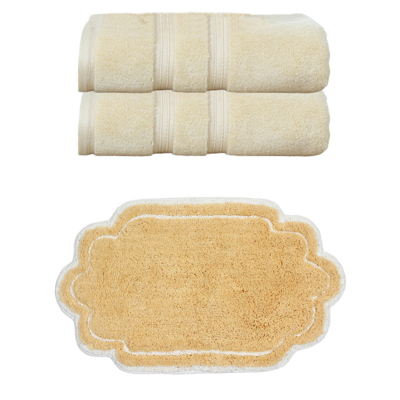 Talbert Collection 100% Soft Cotton Towel Set & 21x34" Bath Rug, 3 Piece Towel Set, Yellow