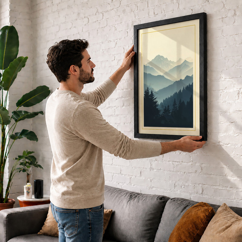 Mountains at Dusk Scandinavian - Framed Print, A4 - 29.7 x 21.0 cm, Oak