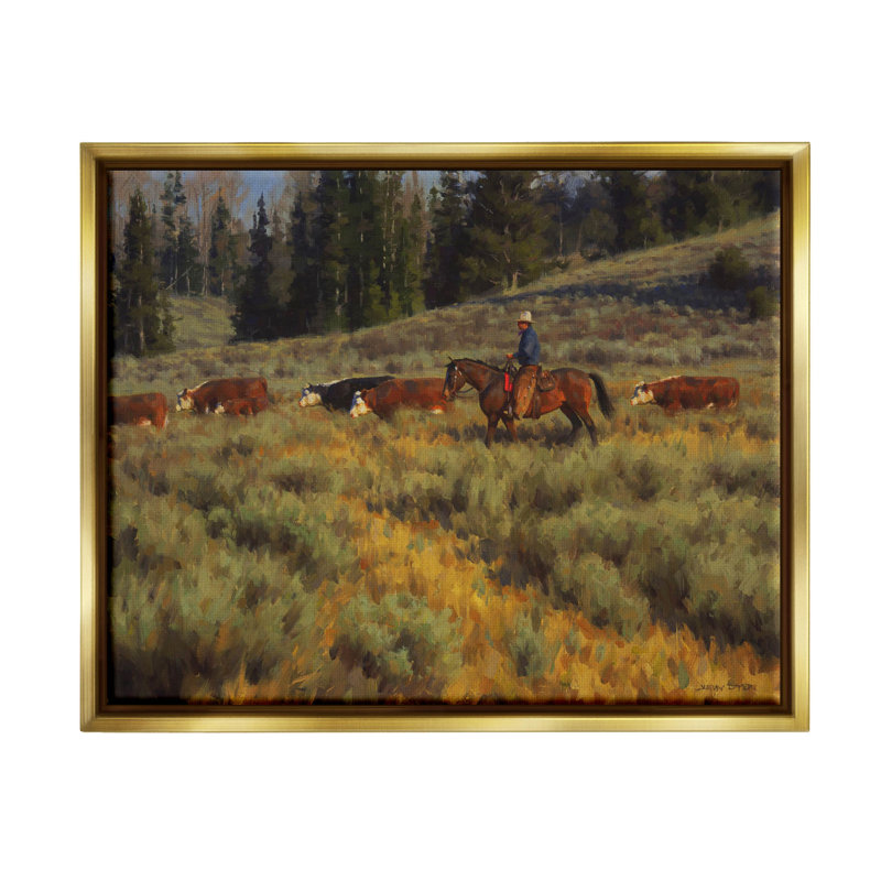 Art mural sur toile flottant Cowboy, H 25 po x l 31 po x P 1,7 po, Cadre flottant métallique doré