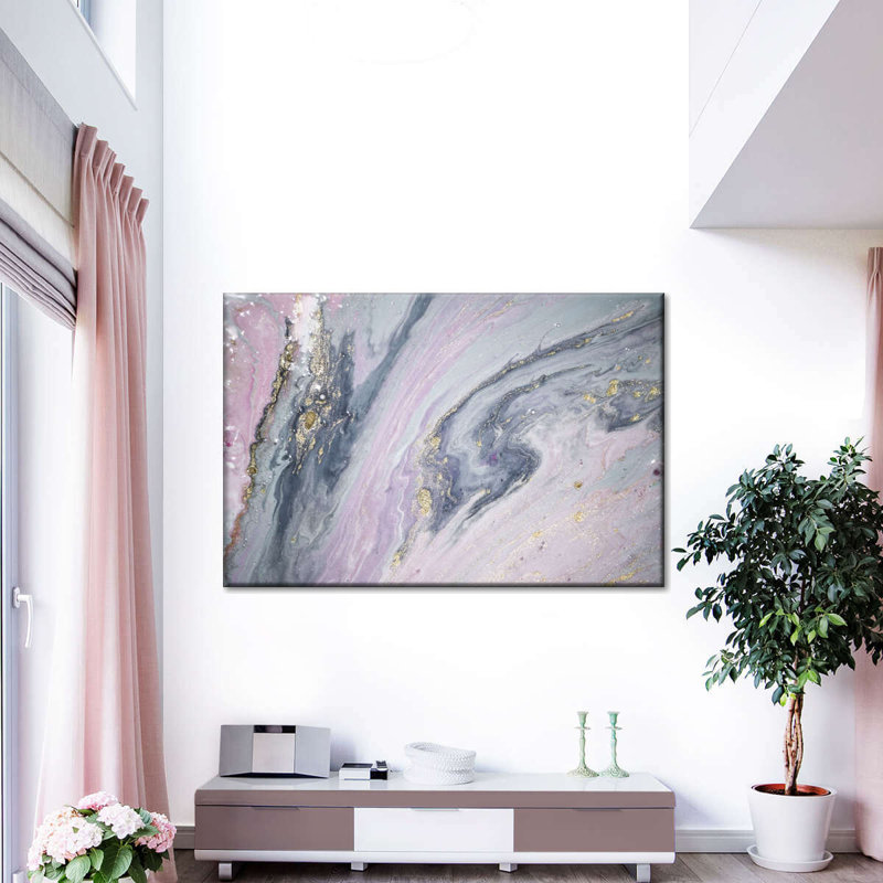 Abstrait rose et gris, reproduction sur toile, H 26 po x l 39 po x P 1,25 po