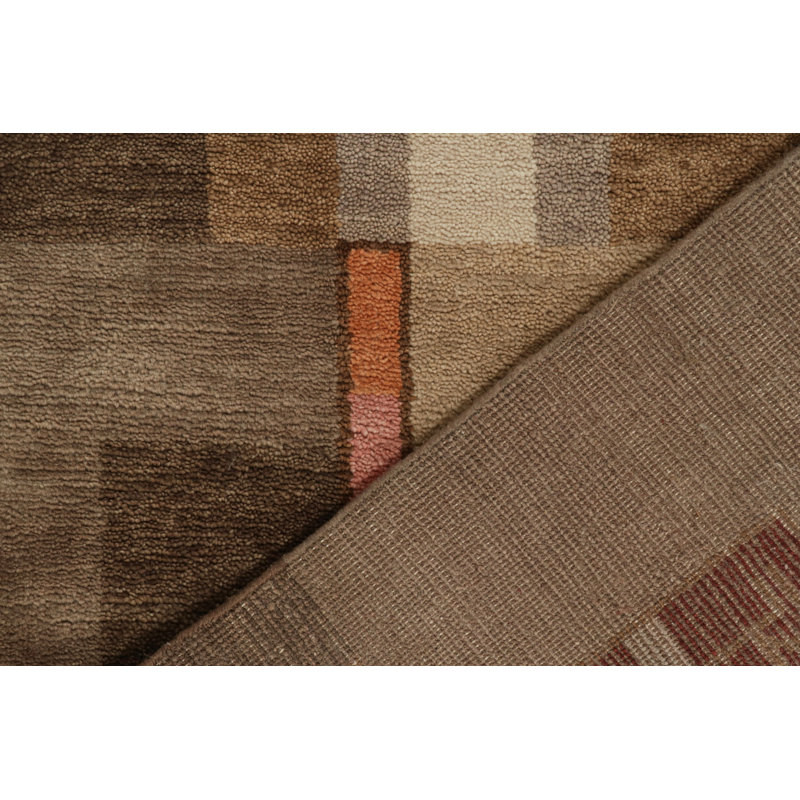 Art Deco Hand Knotted Wool Geometric Area Rug, Rectangle 5' x 8'