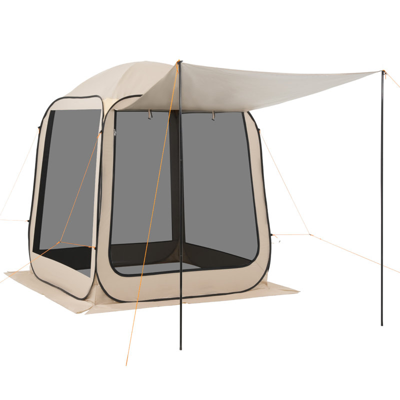 Tente de maison avec moustiquaire 6X6 pi avec auvent prolongé, auvent portatif avec moustiquaire pour patio et cour arrière, beige, capacité de 4 à 6 personnes | Idée de cadeau