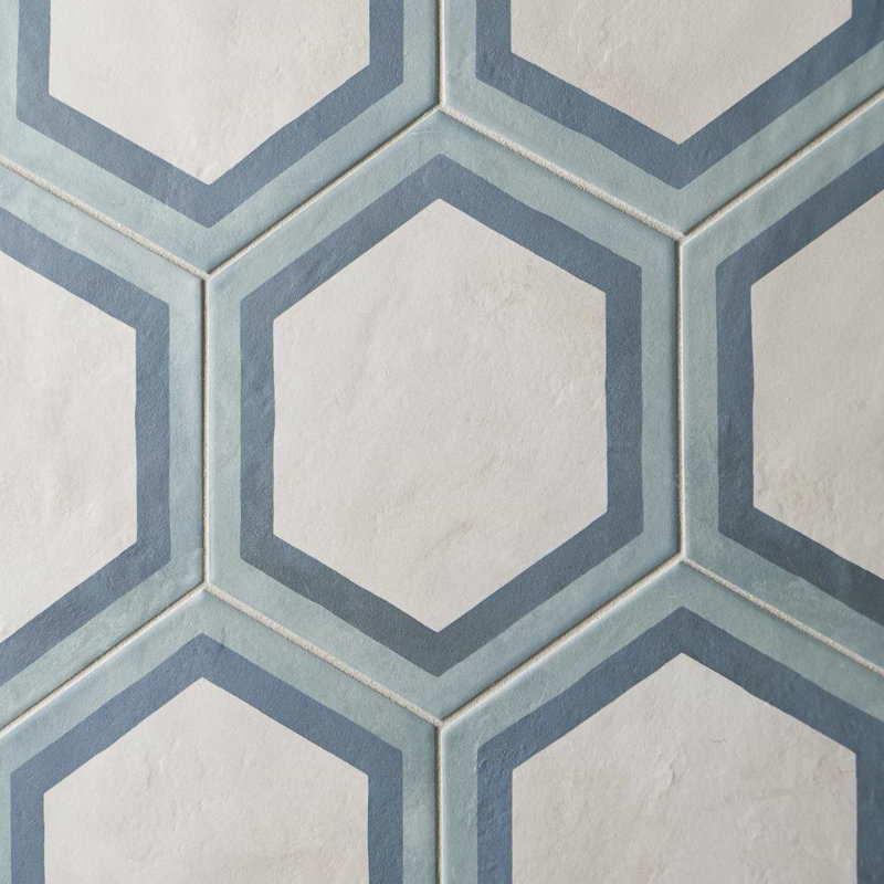 Ava 8" Hex Matte Porcelain Tile, Ava Deco Ocean Cielo