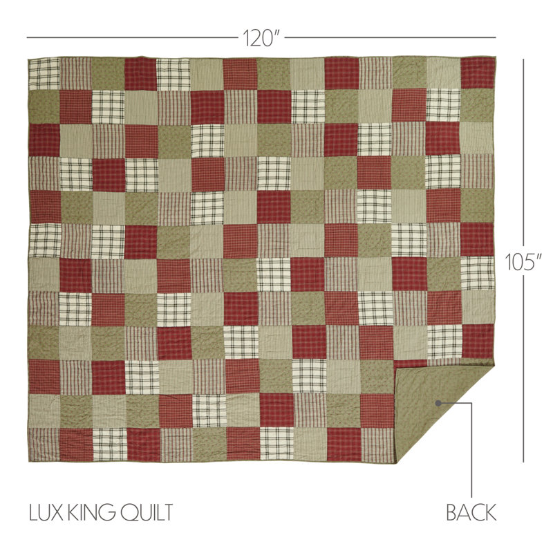 Reversible Red Cotton King Quilt with Sage Green Backing