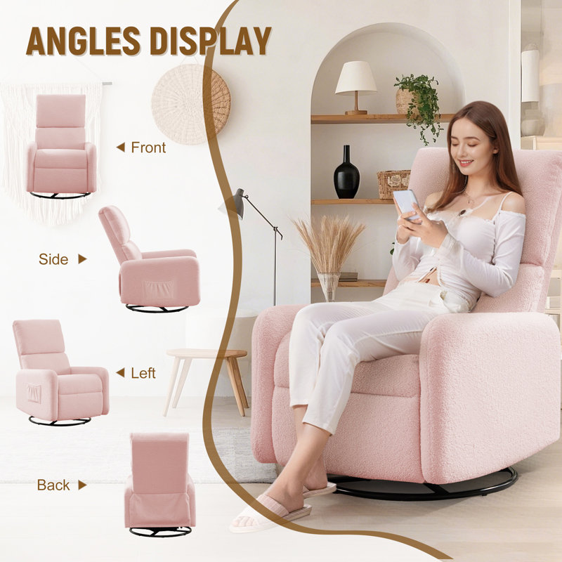 360°Swivel Chair, Rocking Chair with Side Pockets, Deep Cushioned Seat, Rocker Chair with Steel Structure Base,  Swivel Chairs for Living Room, Bedroom