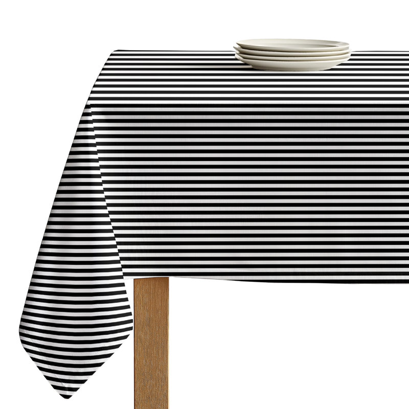 Black Striped Tablecloth 104" x 60", 104" L x 60" W, Black