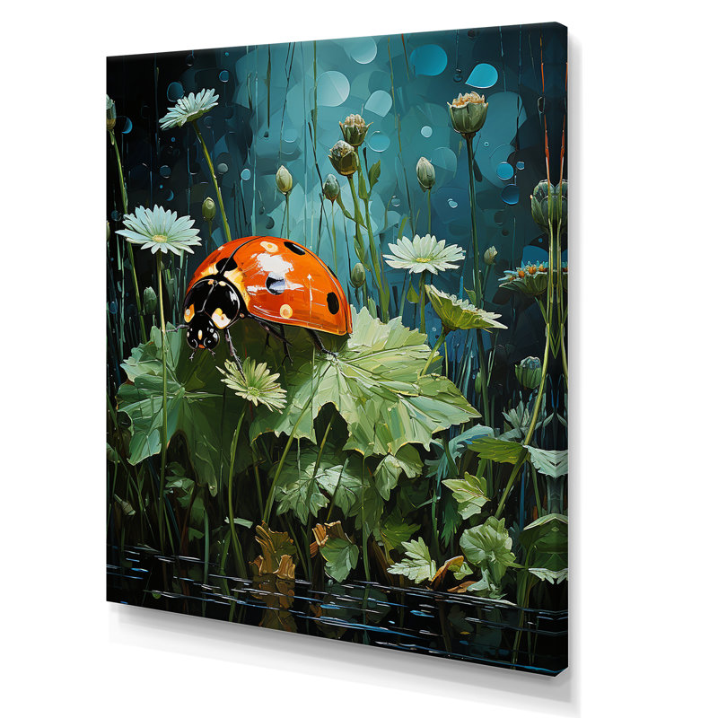 Coccinelle fleurissant jardin émeraude sur toile, H 32 po x l 16 po x P 1 po, Toile tendue
