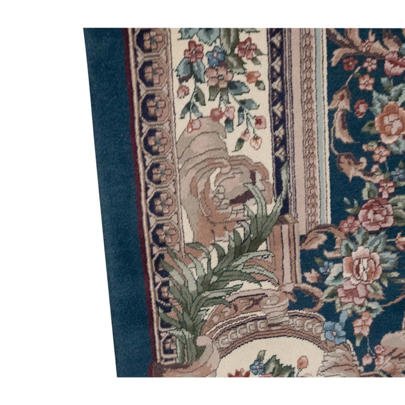 Tapis noir / vert / rouge / ivoire de haute qualité noué à la main de conception unique