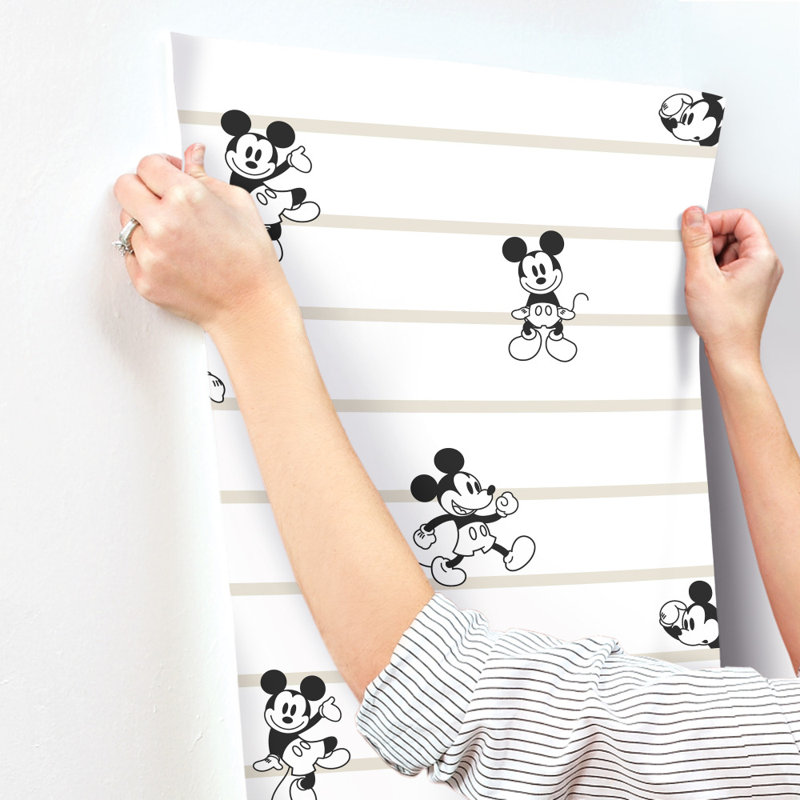 Rouleau de papier peint L 33 pi x l 20,5 po Disney Mickey Mouse, Noir / Blanc / Crème