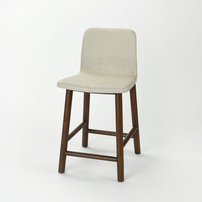 Jhoselyne Upholstered Linen Counter Stool with Solid Wood Frame