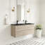  Meuble-lavabo double mural 48 po avec plateau en résine noire et 2 tiroirs modernes pour petite salle de bain-1672930529