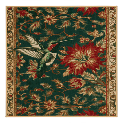 Washable Ruby throated Hummingbird Birds Area Rug
