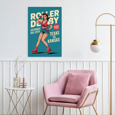 Pinup Roller Derby Girl by Andreas Magnusson - Wrapped Canvas Print
