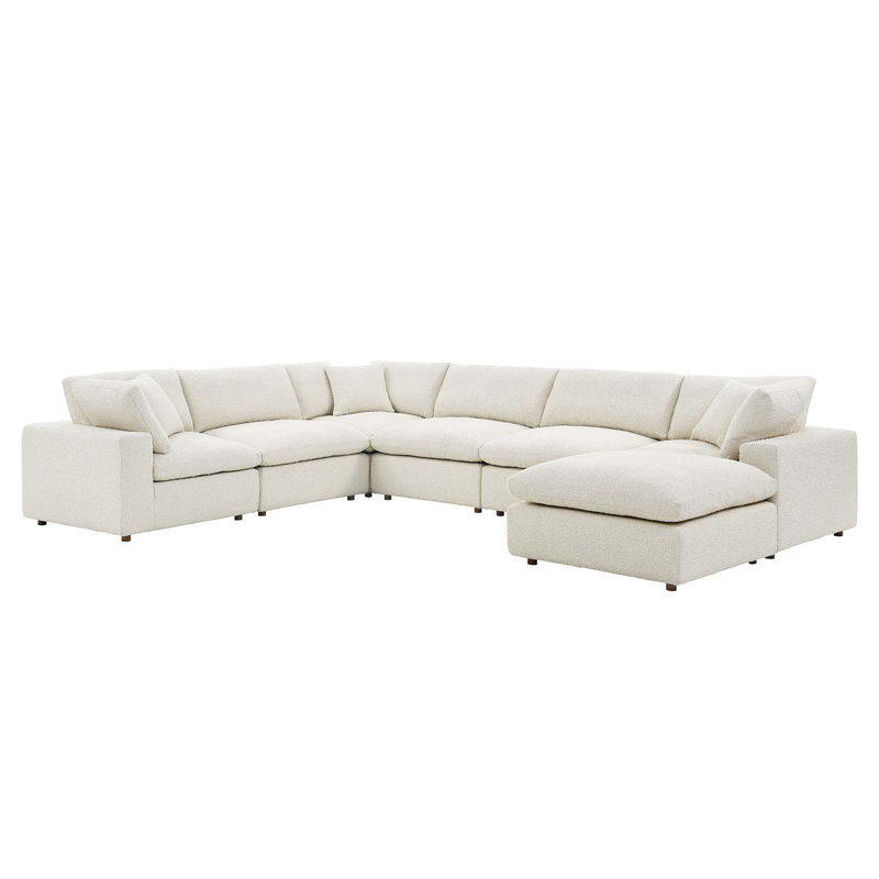 Modway Commix Down Filled Overstuffed Boucle 7-Piece Sectional Sofa, Ivory 