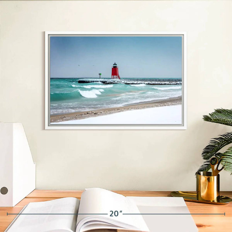 Charlevoix Lighthouse View, Floating Frame White, 13" X 9"
