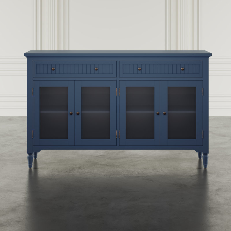 Pearce 58" Glass Door Accent Cabinet, Blue