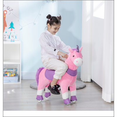 Qaba Ride On Real Walking Unicorn with Sparkly Horn, Soft Plush Ride On Rocking Horse Bearing 176lbs, Imaginative Interactive Toy for Kids, Unicorn Gifts