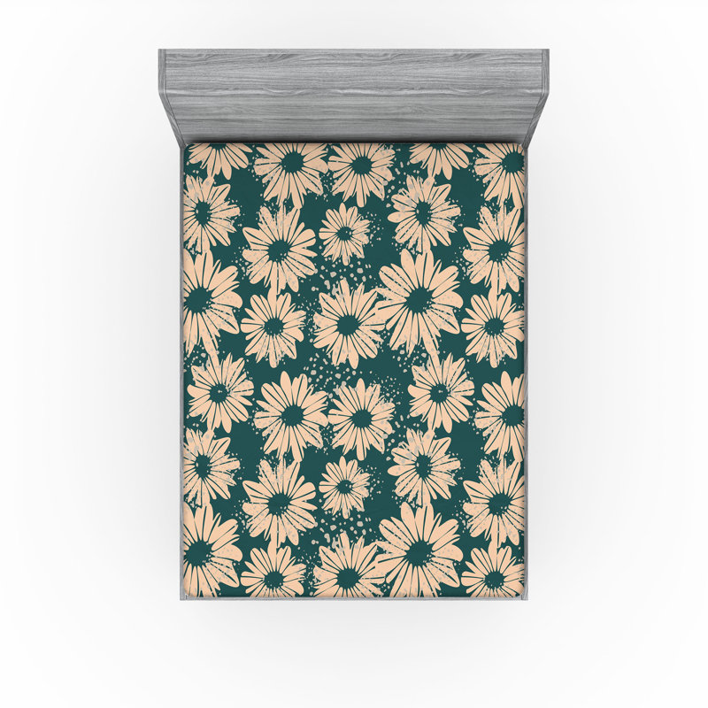 Drap-housse Ambesonne, Drap-housse très grand californien, Pêche, vert forêt / floral
