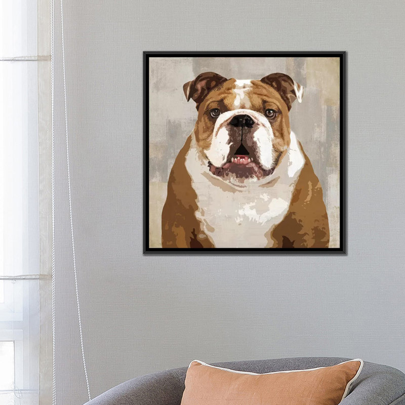 Bulldog par Keri Rodgers - impression sur toile tendue, H 18 po x l 18 po x P 1,5 po, Toile avec cadre noir, Pas de tapis