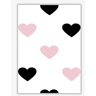 Pink And Black Hearts - Painting