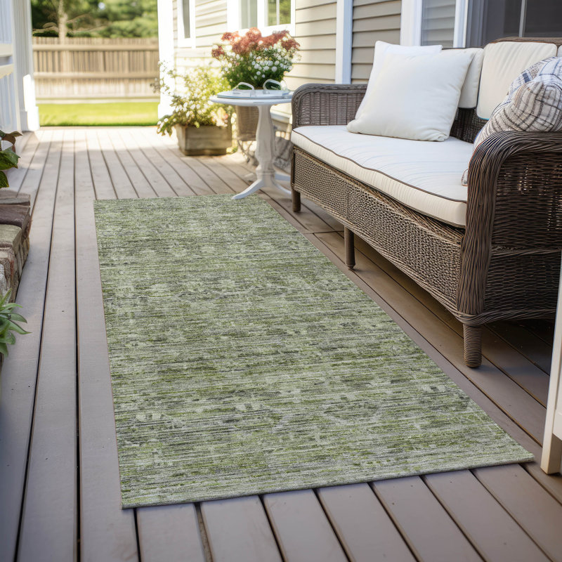 Tapis vert intérieur / extérieur lavable à la machine Xhevrie, Tapis de couloir 2 pi 3 po x 7 pi 6 po