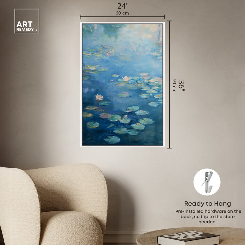 Lilypad en bleu, Cadre blanc, H 37 po x l 25 po
