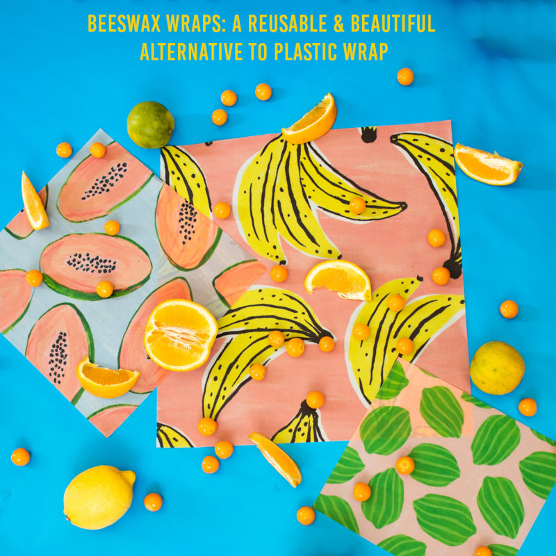3-Piece Fruits Print Beeswax Wraps - Reusable & Eco-Friendly   