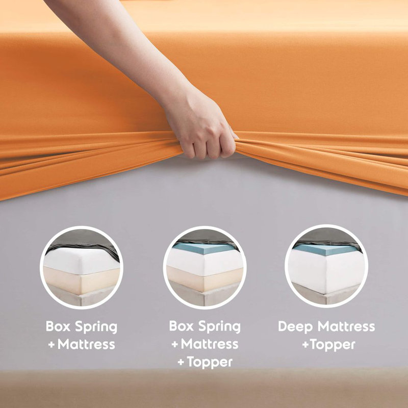 Hotel Collection Soft Breathable Bed Sheet Set with Deep Pocket Fitted Sheet, Queen, Apricot Orange
