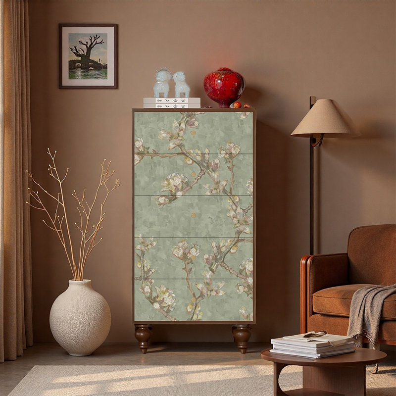 Armoire à cinq tiroirs à cadre en bois, Noyer