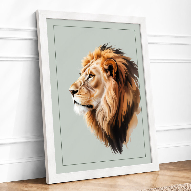 Lion in Profile Modern - Framed Print, A1 - 84.1 x 59.4 cm, White