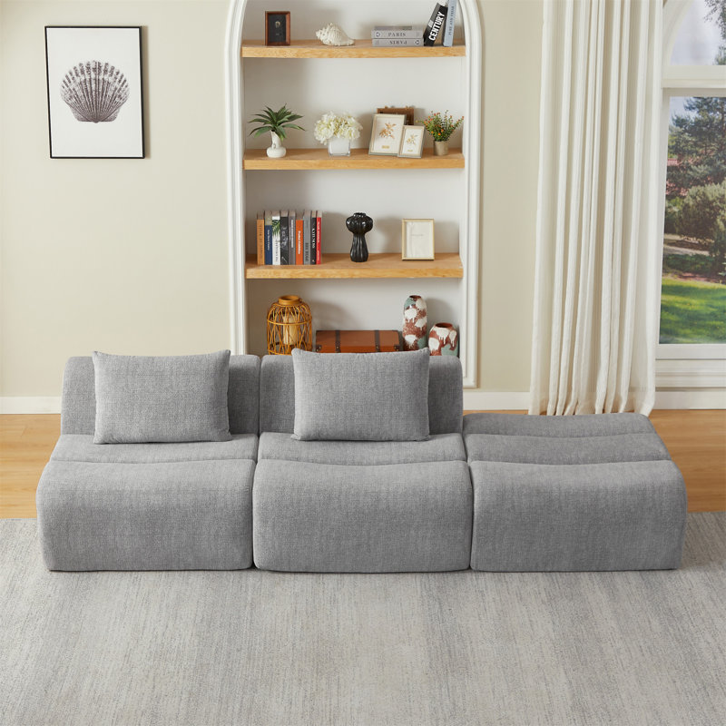 Oversized 3-Seater Compressed Sofa, Gray Chenille