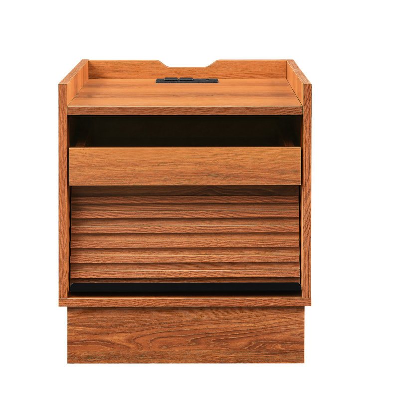 Table de chevet jaune moderne avec charge intégrée, changement de couleur à DEL et tiroirs à bon fonctionnement pour un grand rangement dans la chambre à coucher