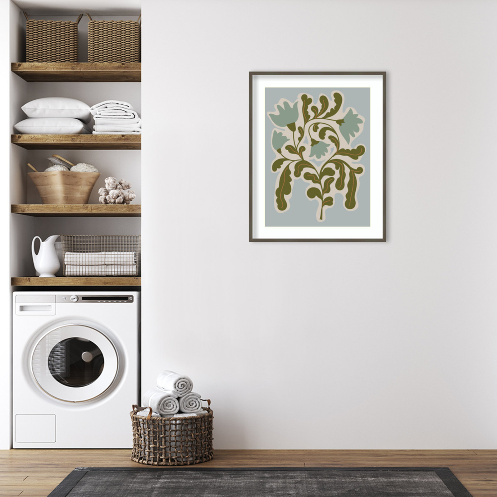 Expressive Abstract House Plant Playful Blue Framed On Paper by The Creative Bunch Studio Print, Gray, 41" H x 33" W x 1" D