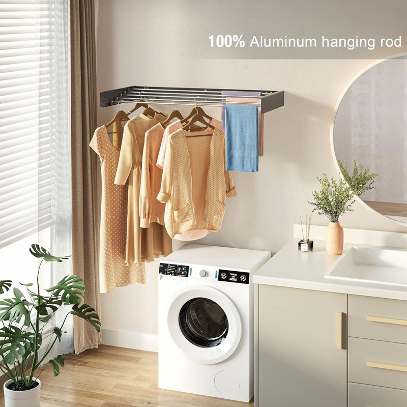 Séchoir à linge mural en métal, Argent, H 3,96 po x l 31,5 po x P 20 po